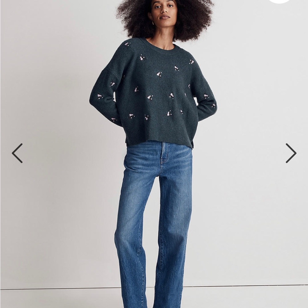 Madewell Embroidered Cross-Stitch Floral Pullover Sweater